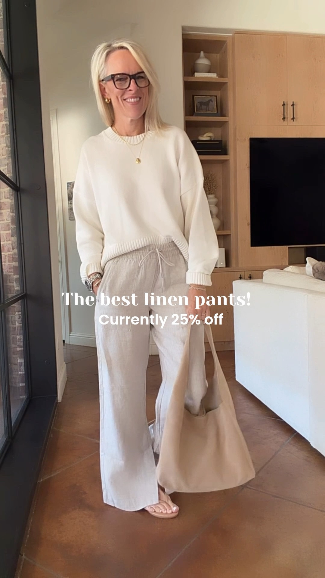 25% off the best linen pants!! 
Come in several colors 
Regular length, tall & petite 

Fit is true to size 

Styled here a few ways 
Great for resort or vacation wear 

Beach linen pants 

#LTKTravel #LTKSaleAlert #LTKOver40