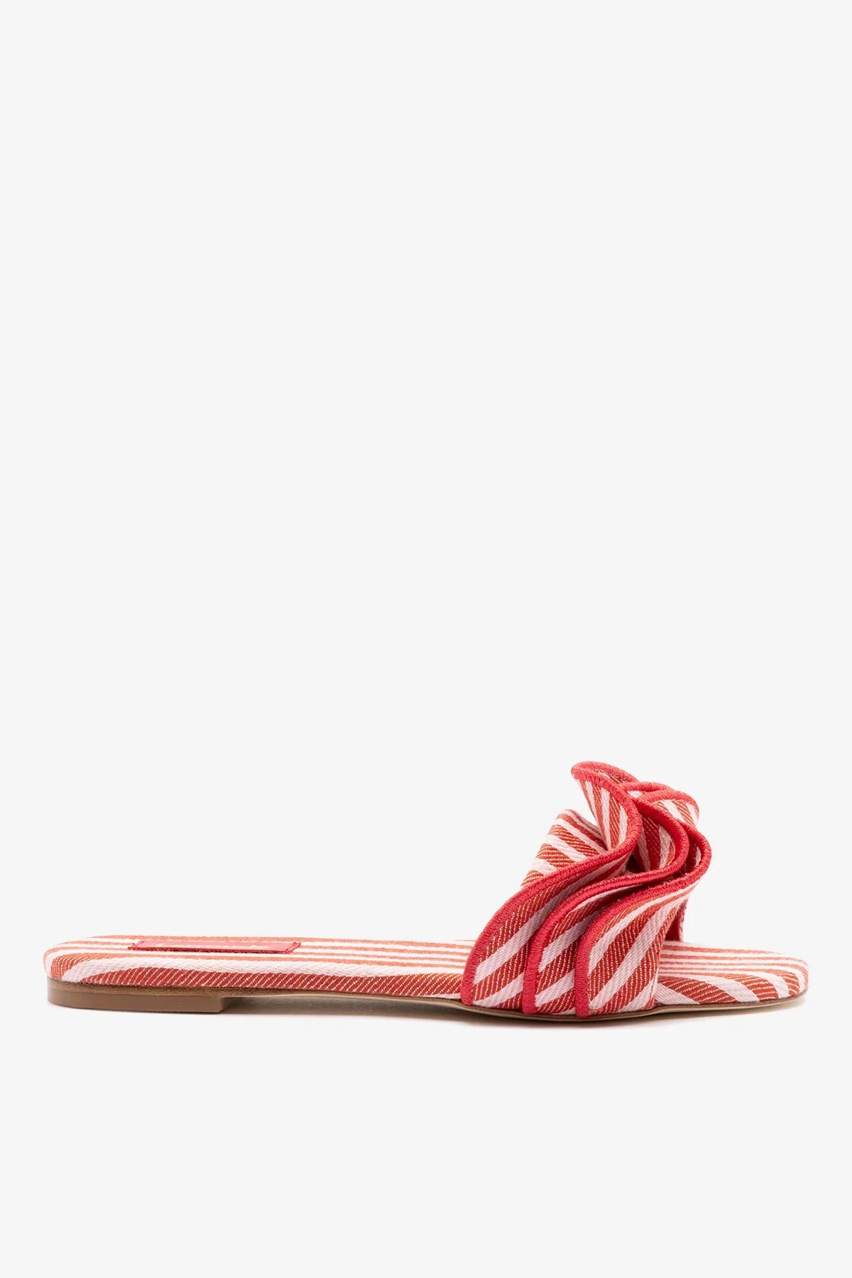Ivy Ruffle Flat Carmine Striped Canva | Larroude