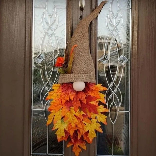 Fall Wreath for Front Door 16 Inch Artificial Wreath Autumn Decoration Gnome Pumpkin Maple Leaf H... | Walmart (US)