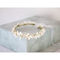 Ivory White Flower Crown Wedding, Baby's Breath Crown, Dainty Bridal Shower, Floral Headband, Adjustable | Etsy (US)