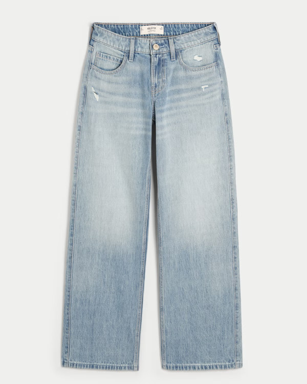 Women's Low-Rise Distressed Medium Wash Baggy Jeans | Women's Bottoms | HollisterCo.com | Hollister (US)