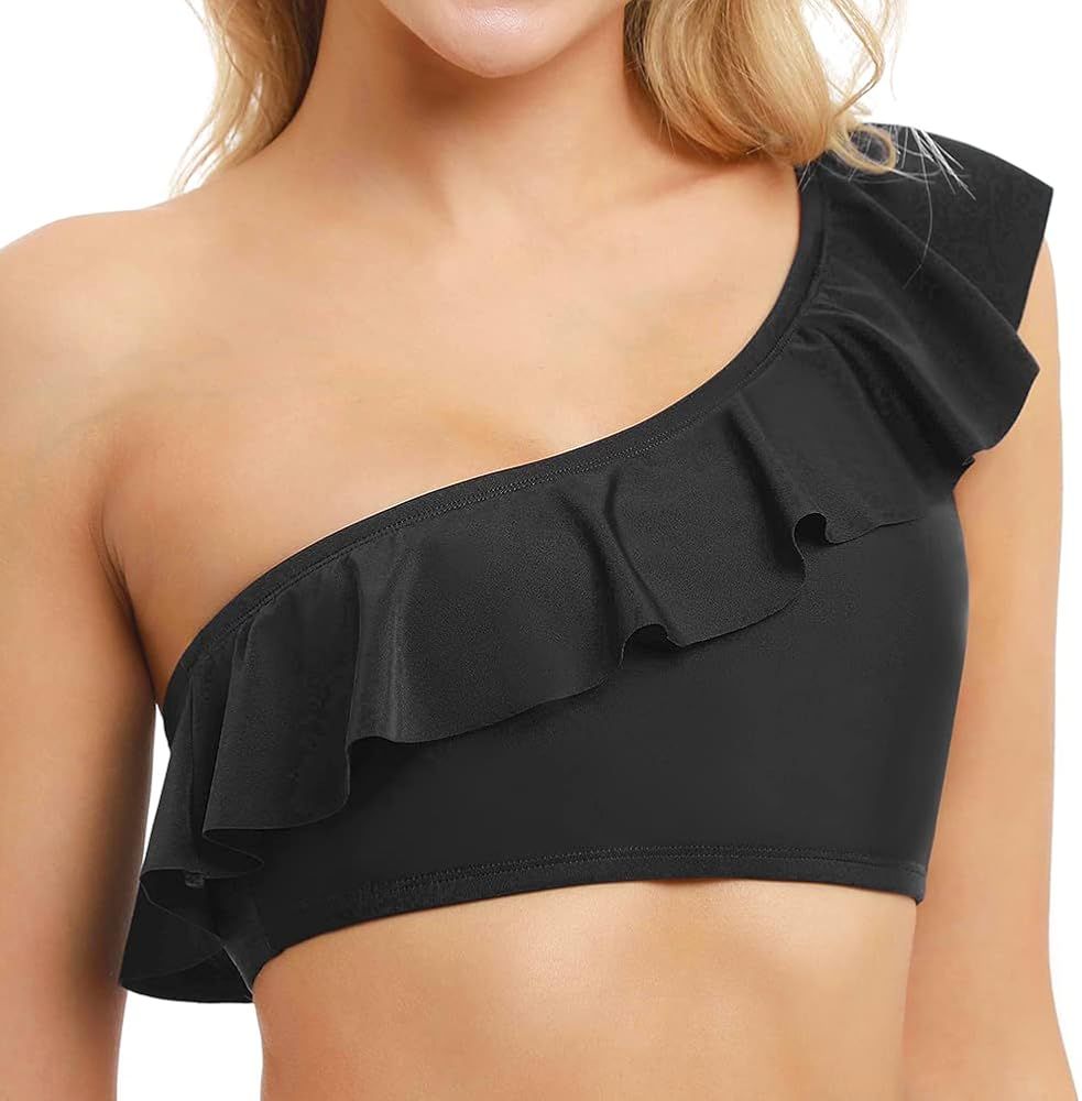 Firpearl Women's Bikini Tops One Shoulder Ruffle Bathing Suit Top | Amazon (US)