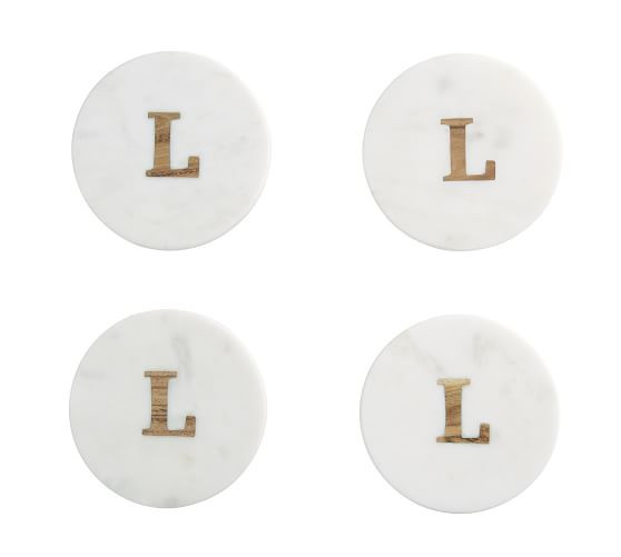 Handmade Alphabet Marble & Wood Coasters - Set of 4 | Pottery Barn (US)