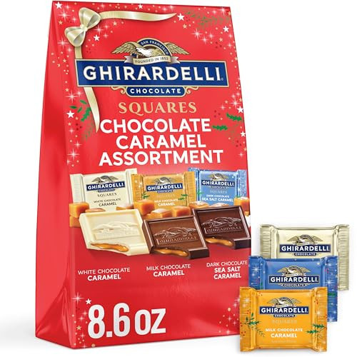 GHIRARDELLI Chocolate Caramel Assortment Squares – Limited Edition Mix of White, Milk & Dark Chocolate with Buttery Caramel Fillings, Individually Wrapped, 8.6 oz Bag | Amazon (US)