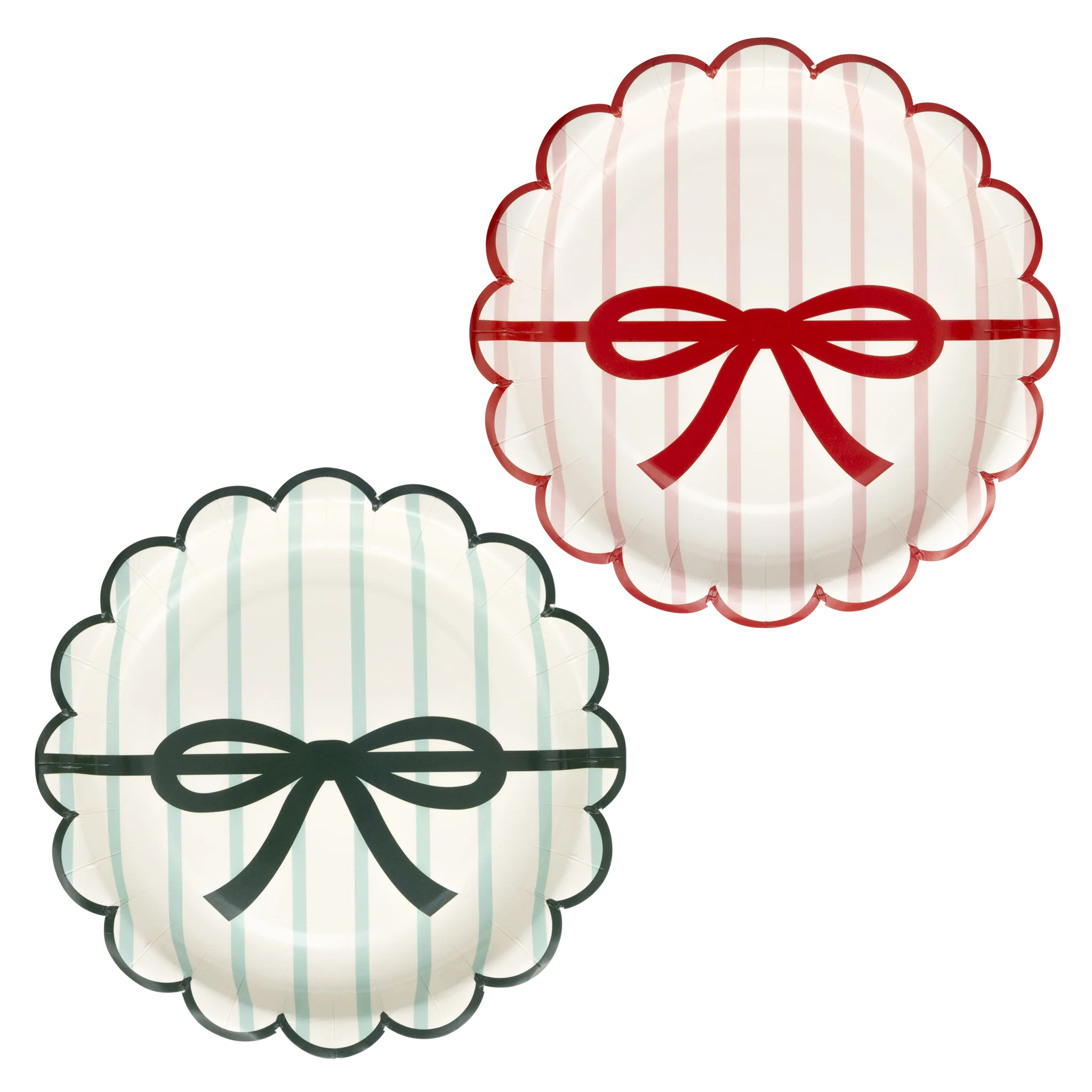 Red and Pink Green and Mint Stripes and Bow Scalloped 7" Plate Set | My Mind's Eye