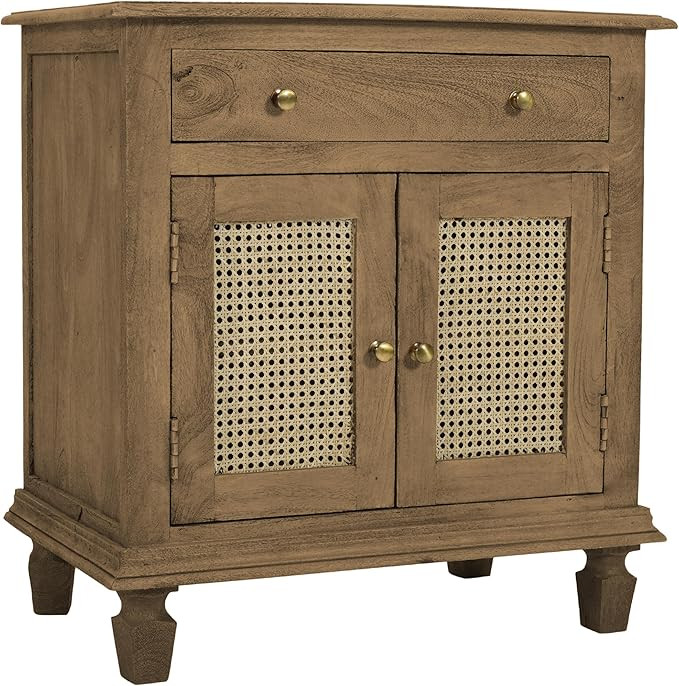 The Urban Port 30 Inch Nightstand Table, Rattan Cabinet Doors and Drawer Fronts, Sandblasted Brow... | Amazon (US)