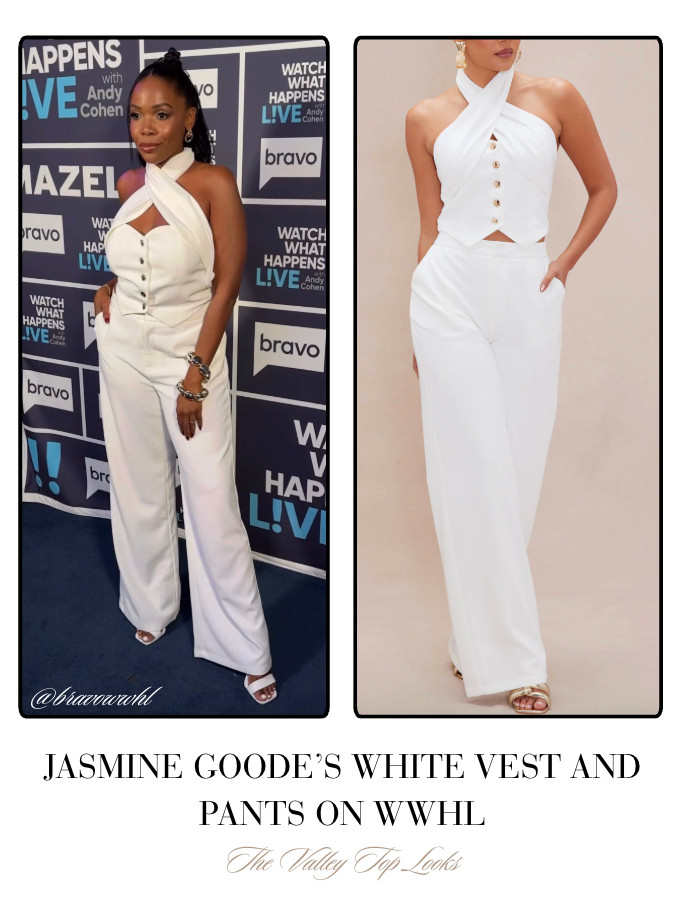 Jasmine Goode's White Vest and Pants Set on WWHL is by Fashion Nova // Shop Similar 📸= @bravowwhl
