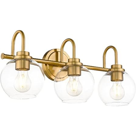 3-Light Bathroom Vanity Light Fixture Antique Brass Wall Light with Globe Clear Glass Shades for Bat | Amazon (US)