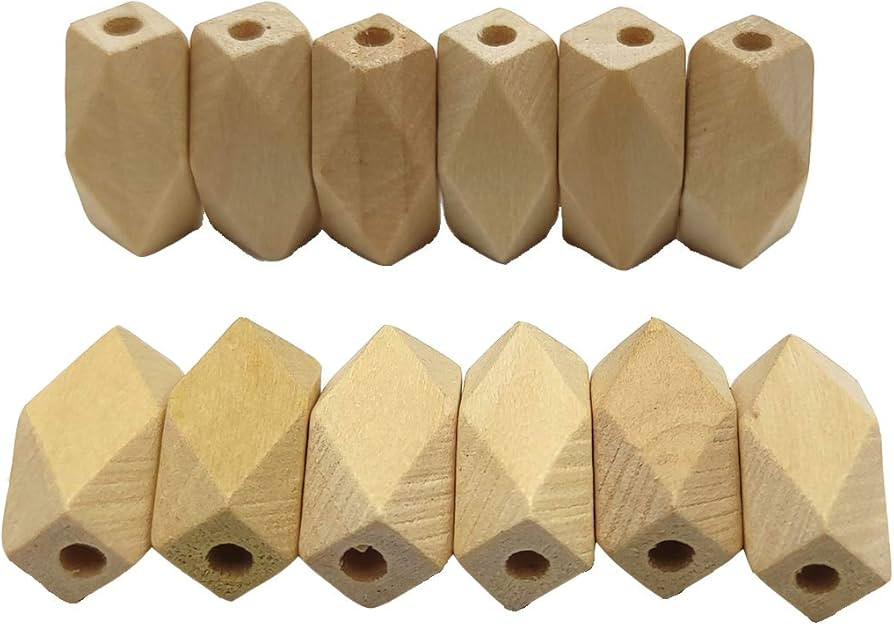 Arakierst 50pcs 20mm10mm Natural Unfinished Faceted Oblong Geometric Hexagon Wooden Beads for Key... | Amazon (US)