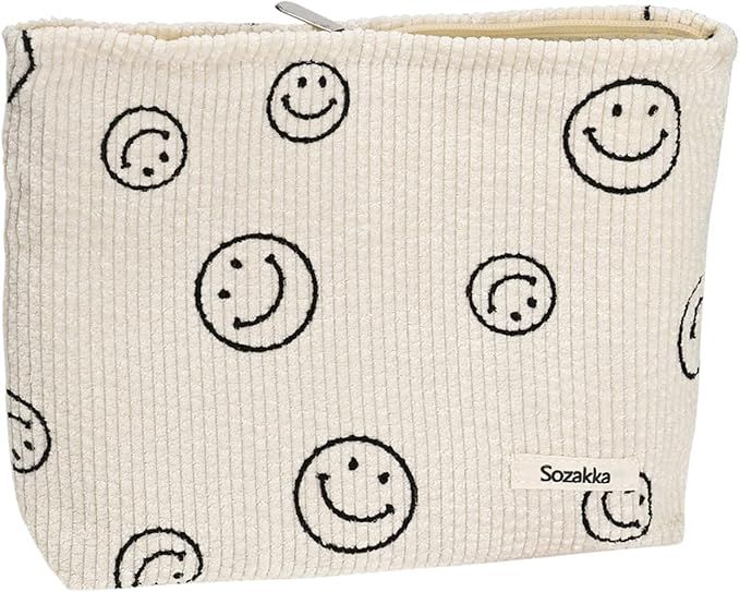 Large Capacity Corduroy Makeup Bags Aesthetic Women Handbags Purses Smile Dots Makeup Organizer S... | Amazon (US)
