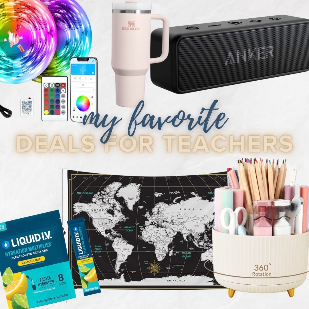 These are my top picks for Black Friday and Cyber Monday deals for teachers right now.

TL: Daybetter LED Strip - exact ones I use in my classroom 
TM: Stanley cup - 50% off
TR: Anker Bluetooth Speaker - I own and love
BL: Liquid IV
BM: Map Tapestry - exact match for the one I have in class
BR: Rotating Pencil Cup
.

.

.

.

.
Teacher Life
Teacher Things
Classroom Ideas
Middle School Teacher
Teacher Deals

#LTKSaleAlert #LTKGiftGuide #LTKCyberWeek