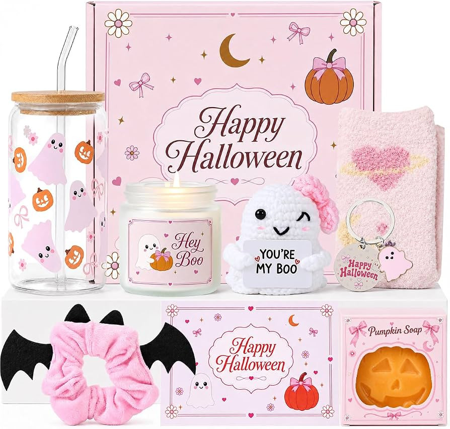 Pink Boo Basket Stuffers for Women, Halloween Gifts with Ghost Glass Cup | Amazon (US)