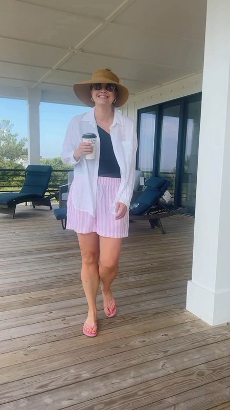 Absolutely love the compression on this bathing suit, absolute favorite 25% off with code MDW25 

Linen shirt - true to size and $19.99 on sale right now 
I sized up in the shorts and are $14.99 on sale right now 

Love this foldable packable hat and these pink flip flops 

Summer outfit, summer shorts, linen outfit, casual style, swim cover up, bathing suit 

#LTKSaleAlert #LTKFindsUnder50 #LTKSeasonal