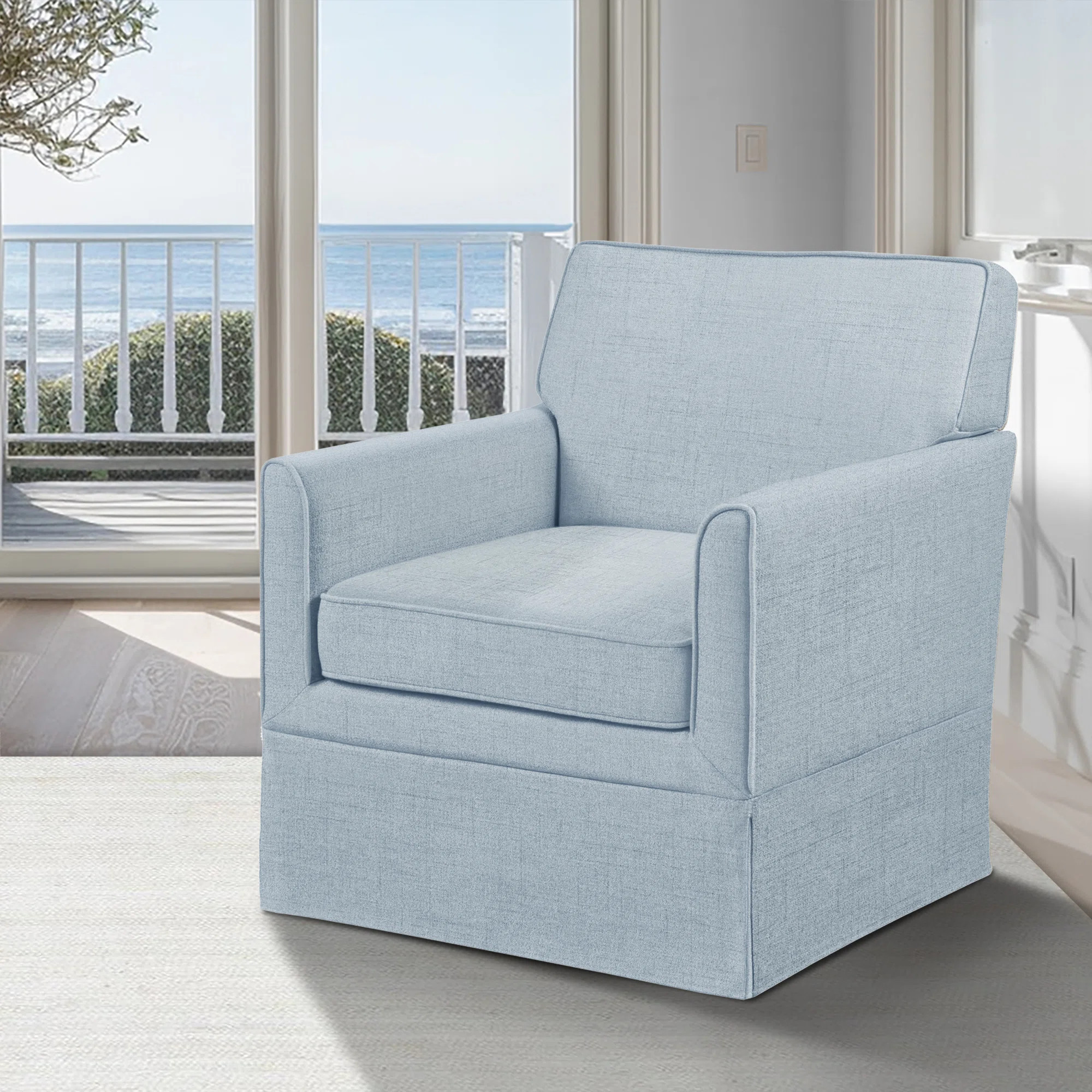 Paula Slipcover Accent Chair with Track Arms & Tailored Skirted Base, Light Blue | Wayfair North America