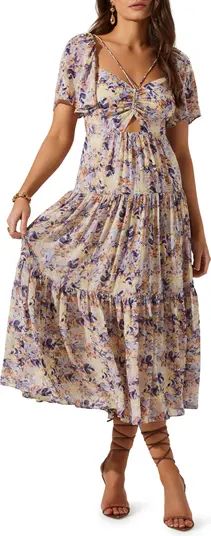 Floral Cutout Lace-Up Midi Dress | Nordstrom