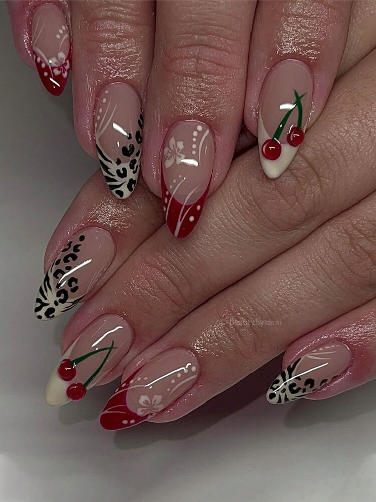 Minimalism Cute White Flower Green Rim 3D French Minimal Sweet 24Pcs Medium-Long Almond Shape False Nail Tips Nail Art Manicure Set, Suitable For Office Ladies, Daily Wear, Dates, Afternoon Tea Press On Nails Nail Supplies Nails | SHEIN