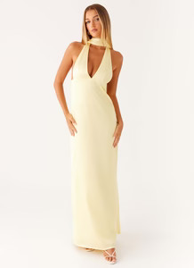 Alicia Satin Halter Maxi Dress - Yellow | Peppermayo (Global)