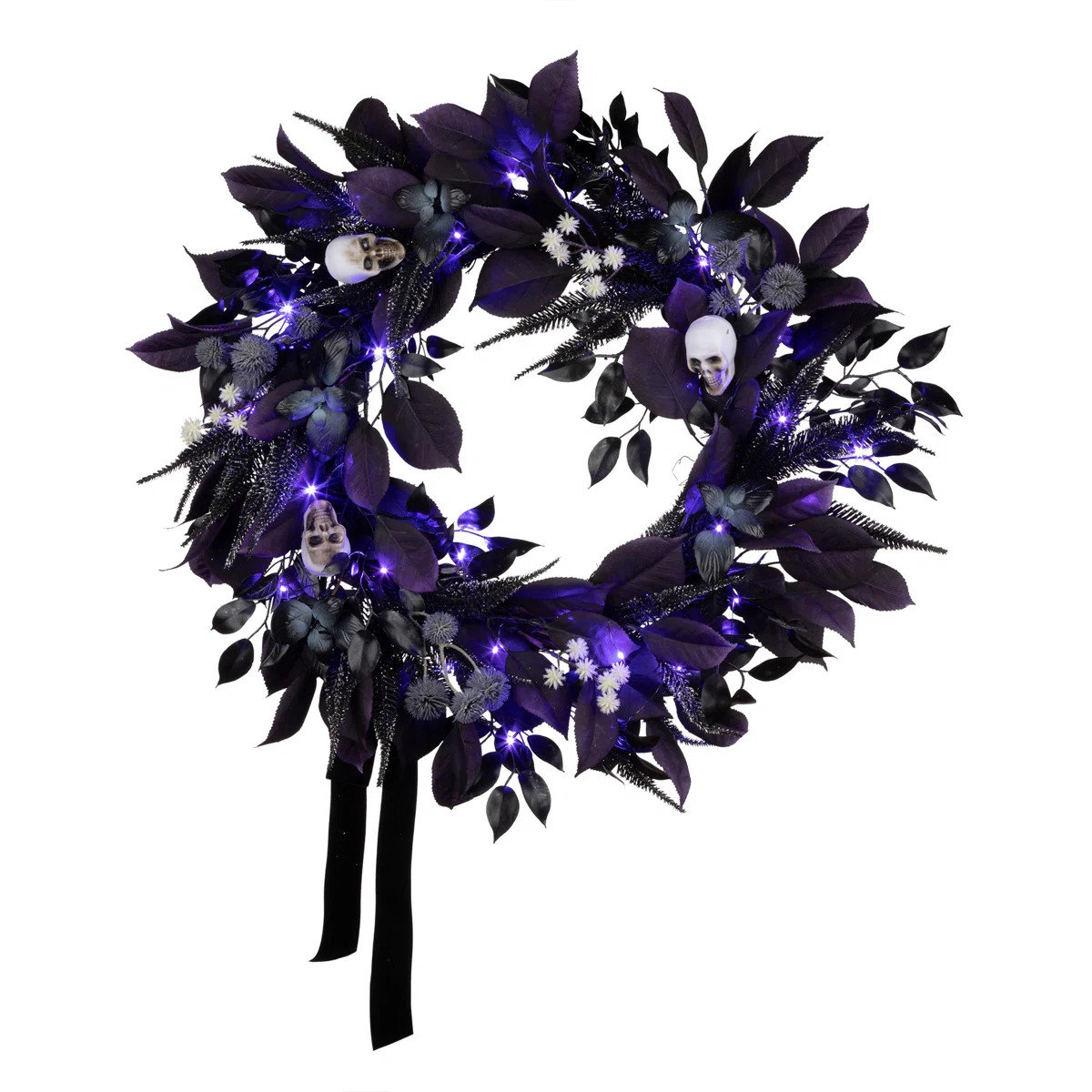 26in. Floral Mini Skulls Wreath LED Lights | Wayfair North America