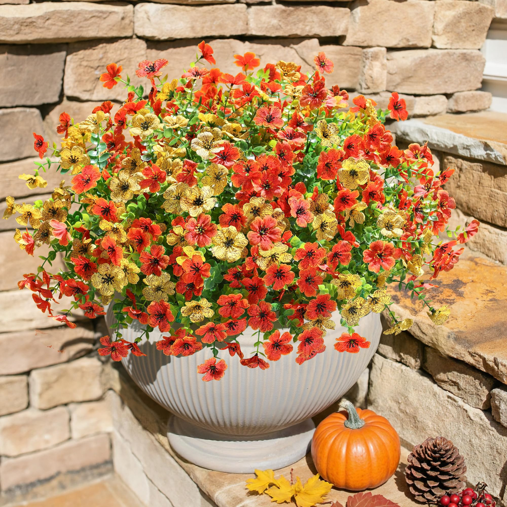 Artificial Fall Flowers Faux Mums for Outdoor Indoor Garden Home Decoration, Faux Flower Daisy wi... | Amazon (US)