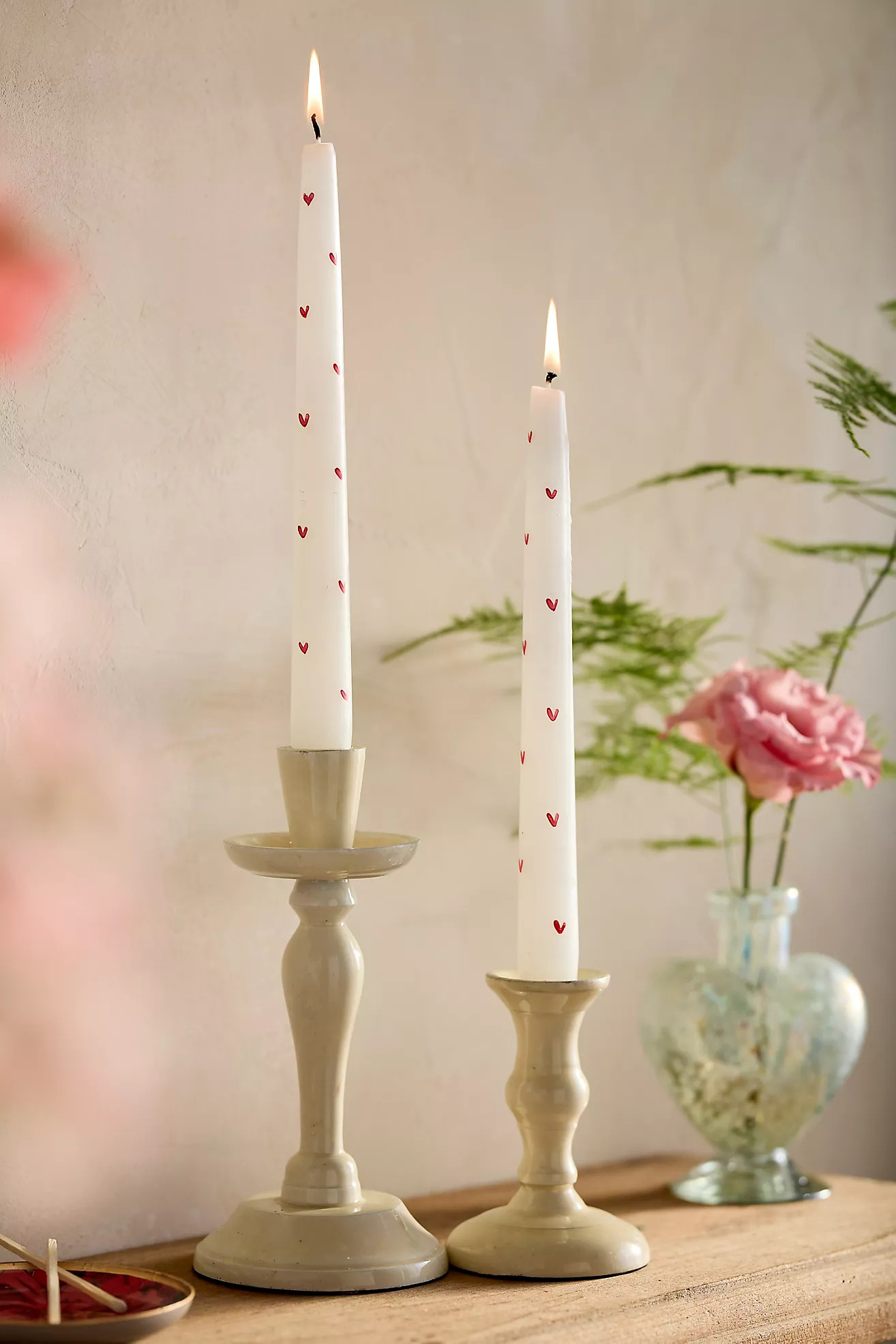 Painted Hearts Taper Candles, Set of 2 | Anthropologie (US)