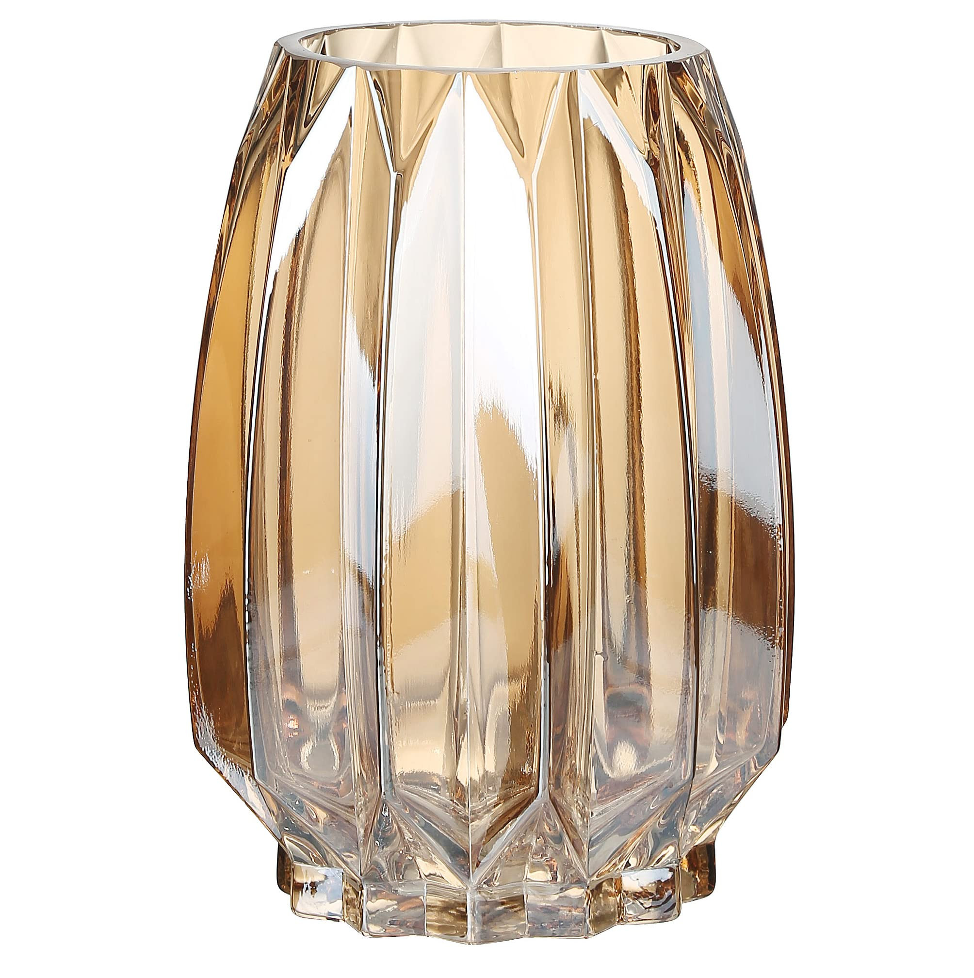 Amber Glass Vase Modern Ribbed Glass Vase for Flowers, Candles, and Decorative Accents - Tall/Sho... | Amazon (US)