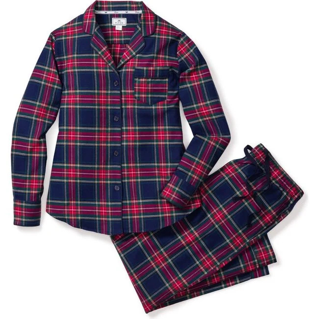 Petite Plume | Women's Pajama Set, Windsor Tartan (Navy Blue, Size Small) | Maisonette | Maisonette