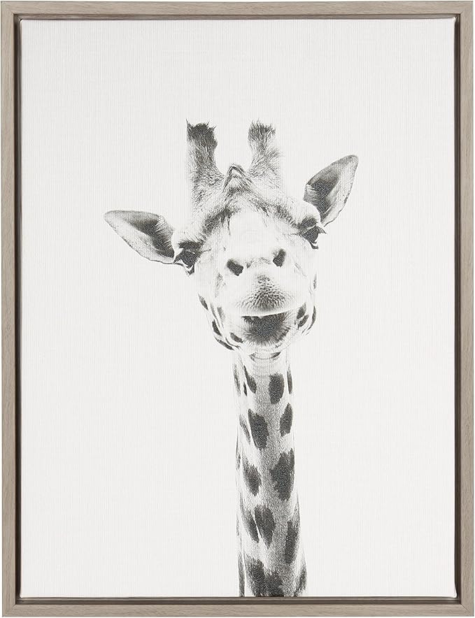 Kate and Laurel Sylvie Giraffe Animal Print Black and White Portrait Framed Canvas Wall Art by Si... | Amazon (US)
