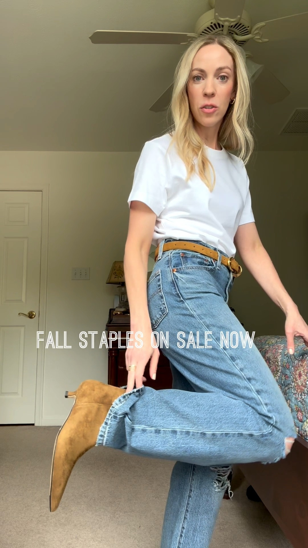 Fall staples on sale now - suede belt and boots are items that rarely ever go on major sale and my @levi jeans are under $60

#LTKSeasonal #LTKSaleAlert #LTKOver40
