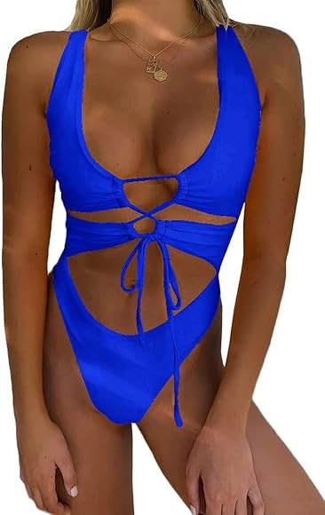 CHYRII Women's Sexy Cutout Lace Up Backless High Cut One Piece Swimsuit Monokini | Amazon (US)