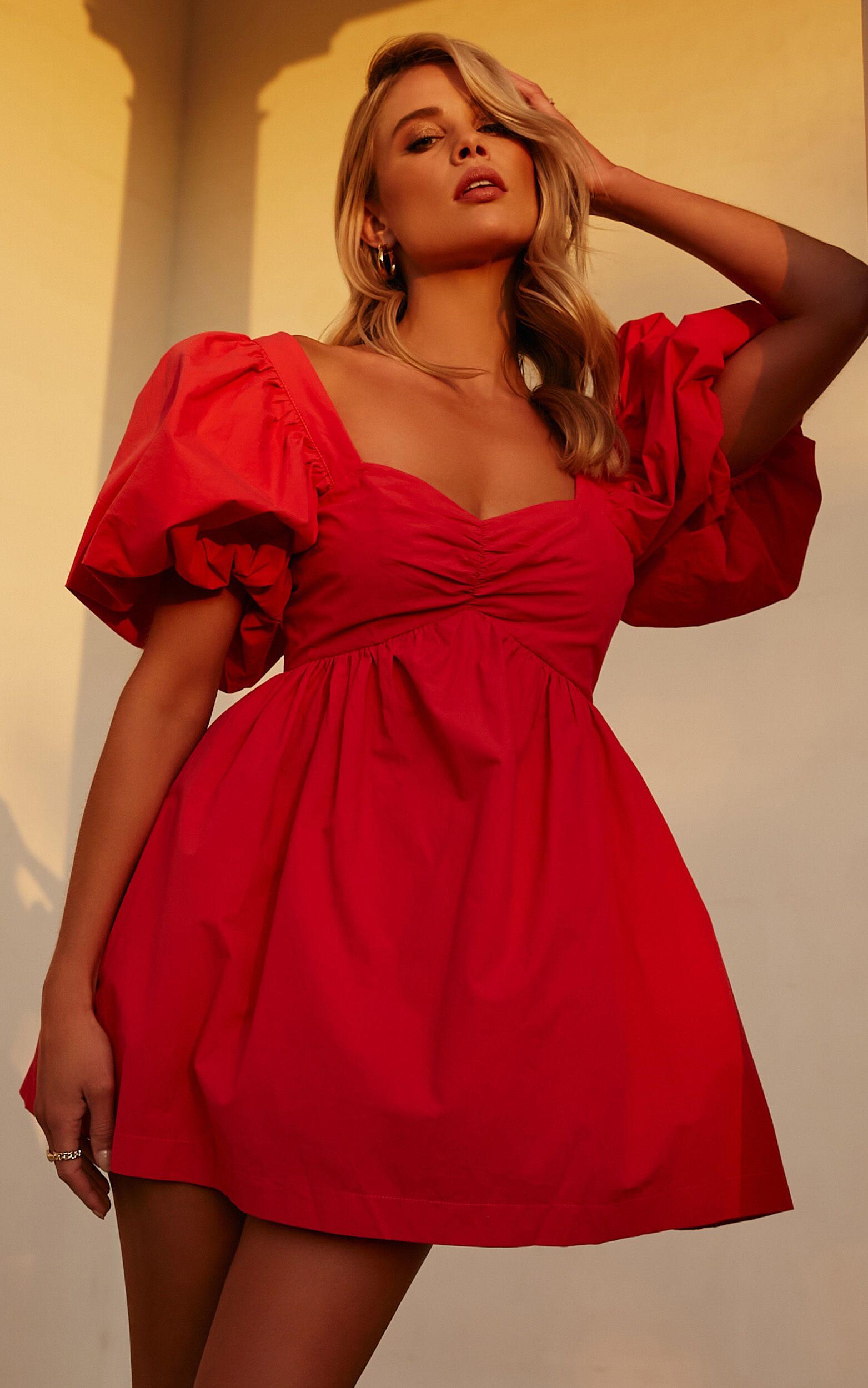 Vashti Mini Dress - Puff Sleeve Sweetheart Dress in Red | Showpo (US, UK & Europe)