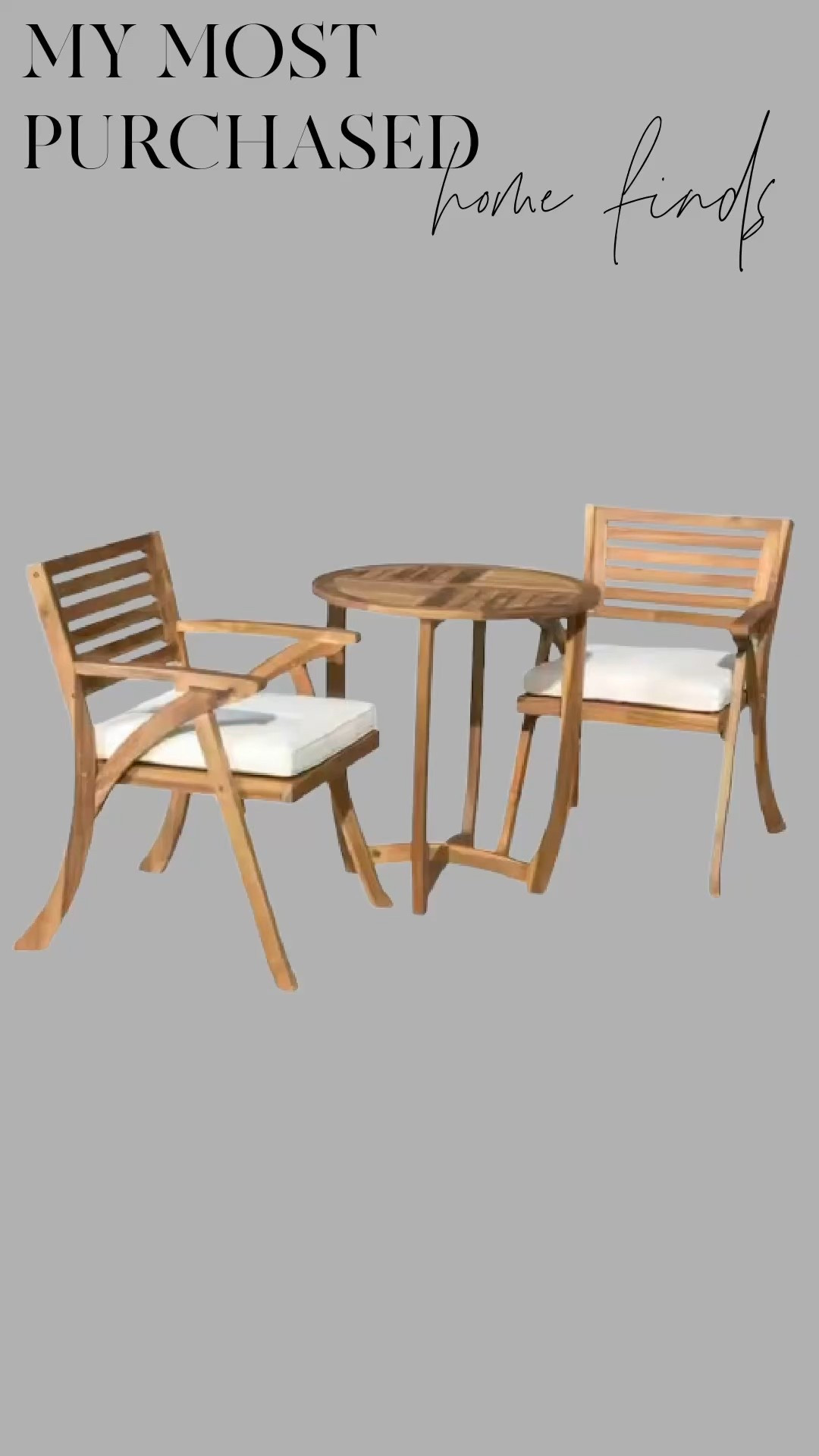 Under $300 for the full set.

Two chairs + table in a warm wood finish that feels way more expensive than it is. Perfect for morning coffee or evening wine on the deck.

Affordable. Timeless. No bulky cushions or fussy details.

Linking it while it’s in stock.

#LTKSeasonal #LTKHome