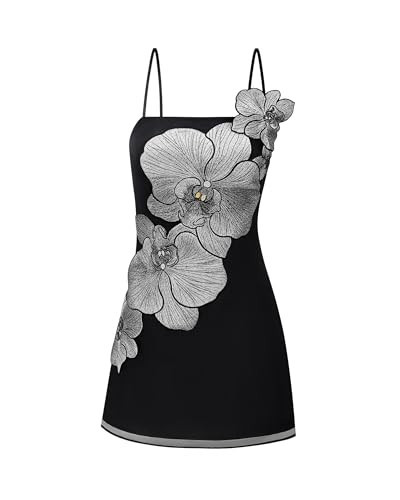 JW PEI Women's Orchid Appliqué Mini Dress - Black/Silver | Amazon (US)