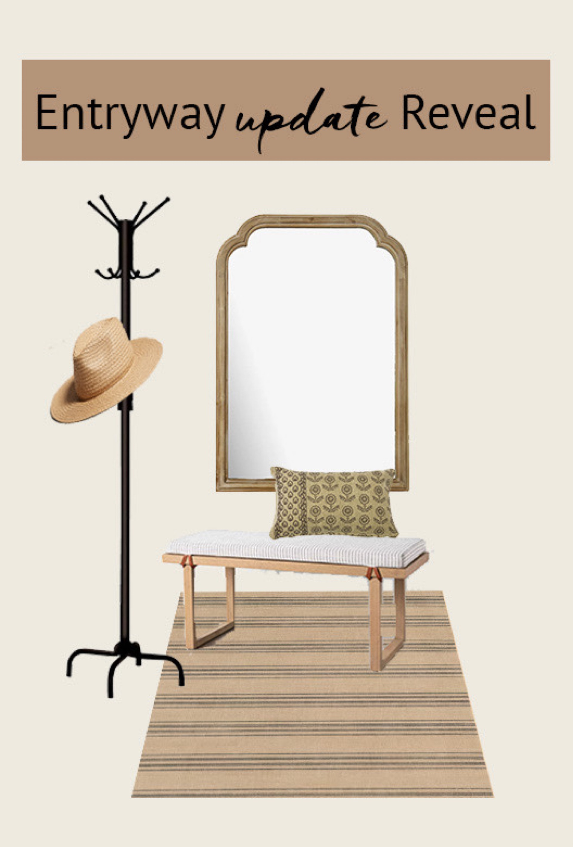 Our front entryway got a little facelift. During construction we used a couple pieces we threw there to get us by since we were parking in the front yard but now that that is past us, I wanted to give our entryway a little love. Instead of a table, I opted for a bench and a mirror with a standing coat rack in the corner. A quick and simple little update and it feels good. #entryway #entryfurniture #entry #entrywaystyling #entrywaymirror #entrywaybench #standingcoatrack #entrywayrug

#LTKhome