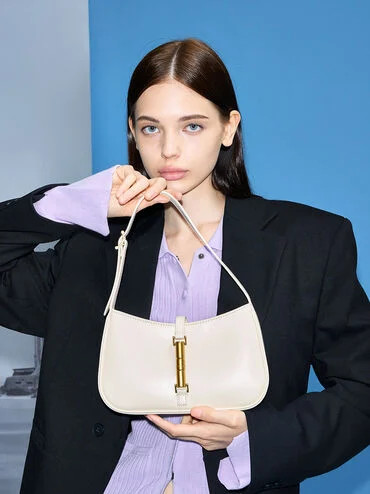 Cesia Metallic-Accent Shoulder Bag
    
         - Cream | Charles & Keith UK