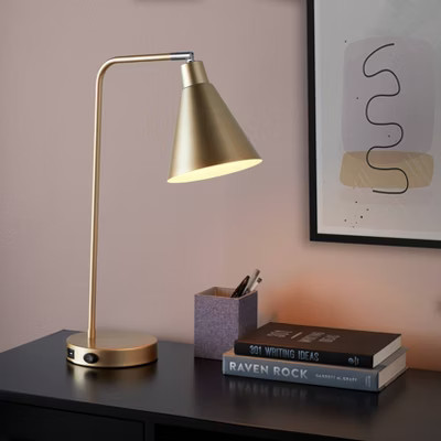 LumiSource Pix 19" Contemporary Task Lamp Champagne Gold and White Metal with Built-In USB Port | Target