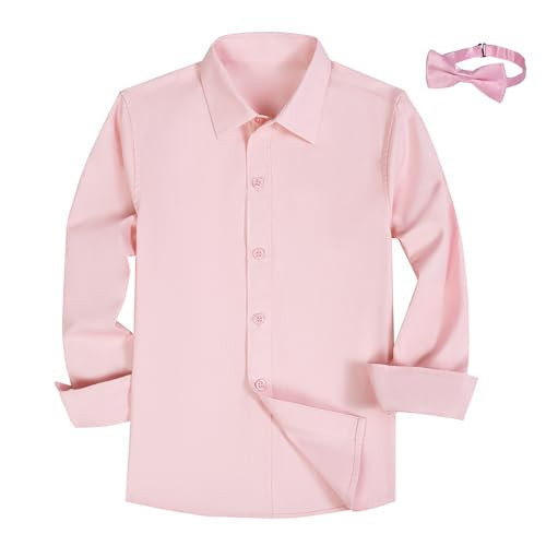 Boys Pink Dress Shirt Size 7 Boys' Button Up Long Sleeve Boy Uniform Shirts | Amazon (US)