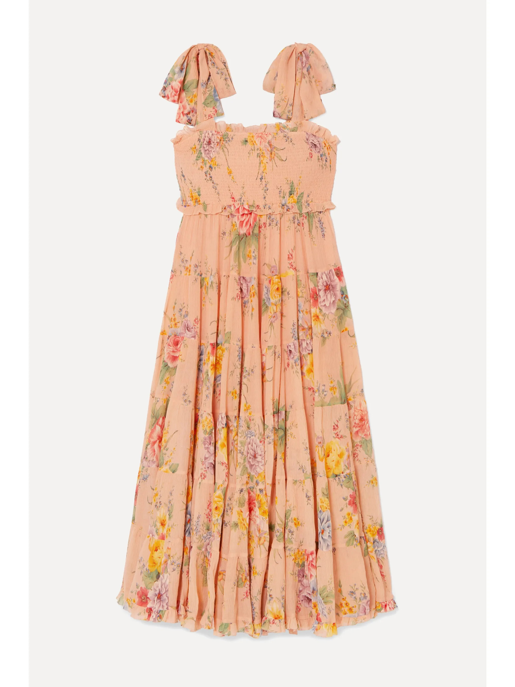 Zinnia shirred floral-print cotton and silk-blend crepon midi dress | NET-A-PORTER (US)