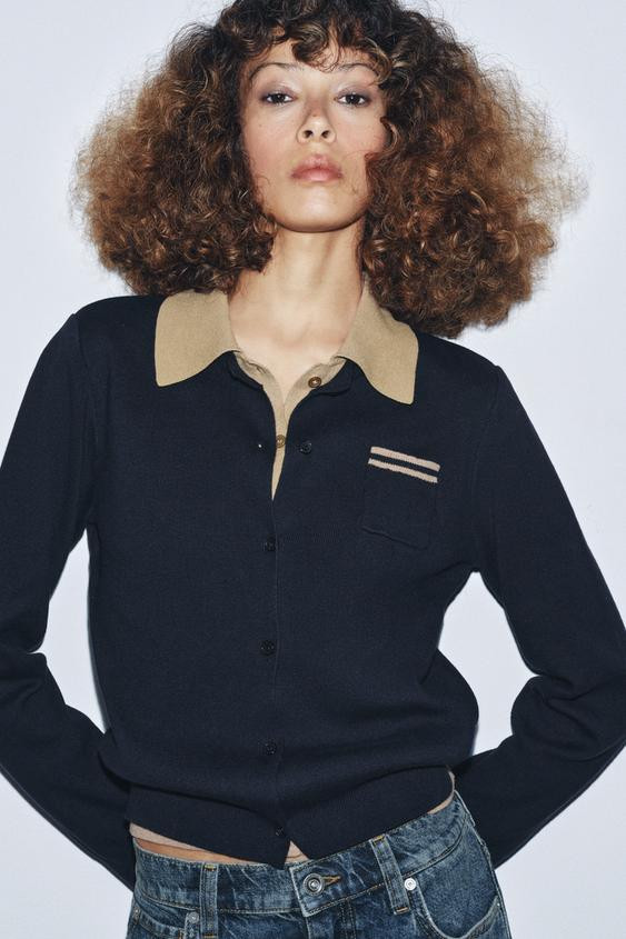 CARDIGAN A DOPPIO STRATO A CONTRASTO CON COLLO A POLO | Zara IT