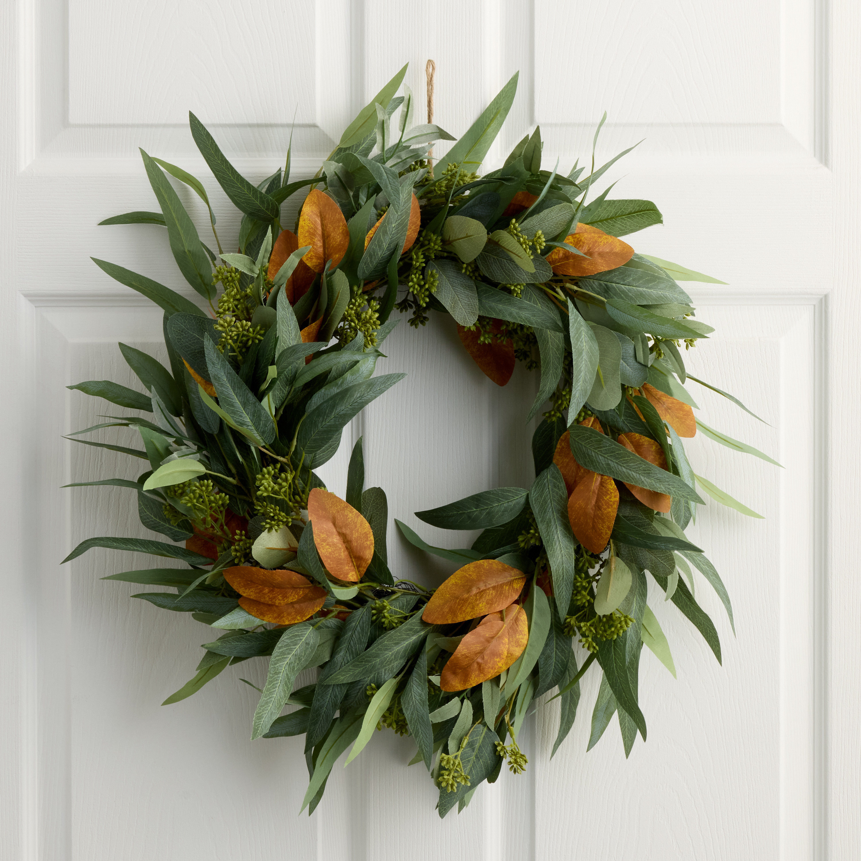 Green and Rust Faux Seeded Willow Eucalyptus Wreath | World Market