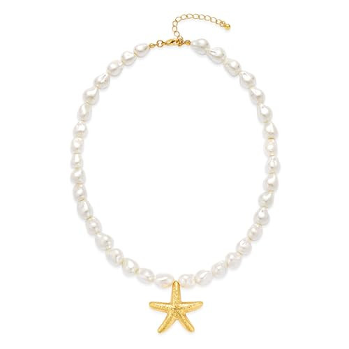 WOWORAMA Pearl Starfish Necklace for Women Gold Shell Starfish Pendant Necklaces Baroque Pearl Choker Necklace Adjustable Summer Beach Seashell Necklaces Jewelry | Amazon (US)