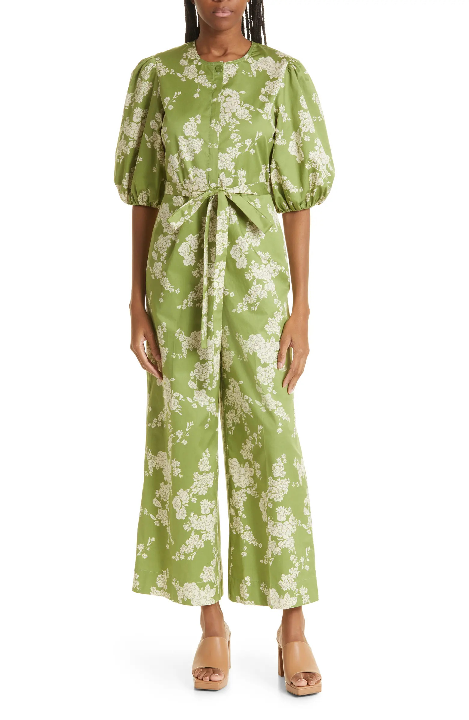 Gab Floral Print Tie Waist Wide Leg Cotton Jumpsuit | Nordstrom