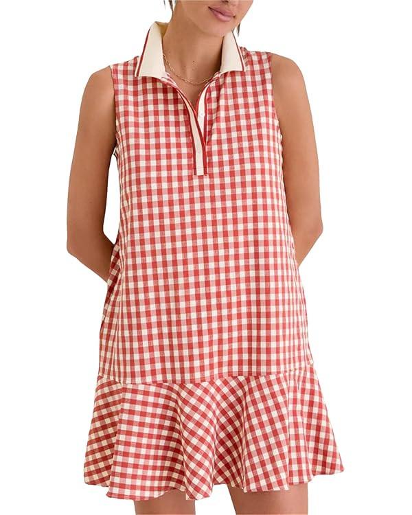 Shiyifa Womens Gingham Polo Dress Sleeveless Golf Mini Dresses Summer V Neck Plaid Tennis Sundres... | Amazon (US)