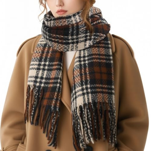 Tavaleu Winter Scarf for Women Chunky Scarf Plaid Shawls Wraps Winter Fall Tassel Large Oversized Scarves | Amazon (US)