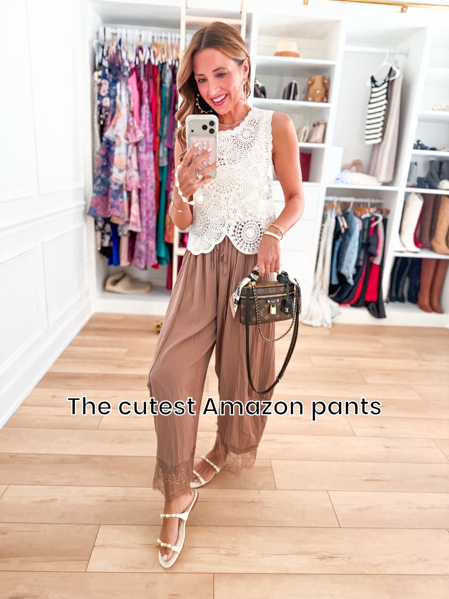 The cutest Amazon pants! Look for less lace crop pants in XS - size down if in-between. Crochet top in XXS (linking similar too). Pearl slide sandals - j went up half a size. Pearl hoops. Summer outfit. Elevated casual outfit. Mom outfit. Lunch outfit. Fall outfit.

#LTKootd #LTKgrwm #LTKPetite