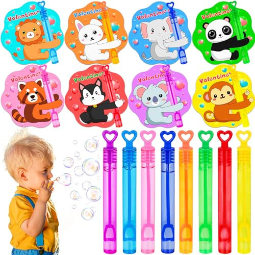 32 Pack Kids Valentines Day Cards with Mini Bubble Wands Valentines Day Gifts for Kids Classroom, Valentines for Kids School Valentines for Class Exchange Cards Prizes Party Favors for Boys Girls | Amazon (US)