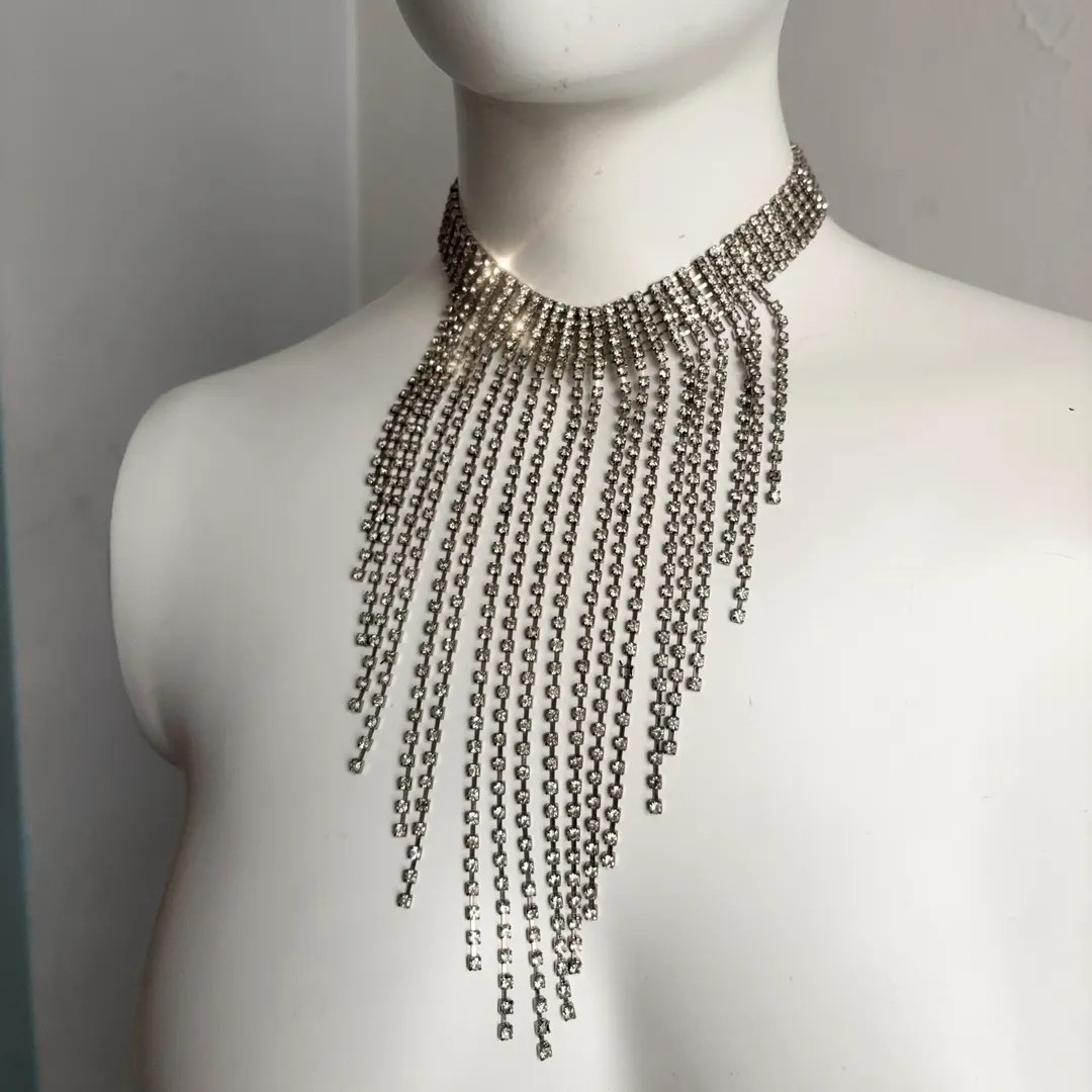 Vintage 1980s Waterfall Rhinestone Choker Statement Necklace Diamanté Fringe - Etsy | Etsy (US)