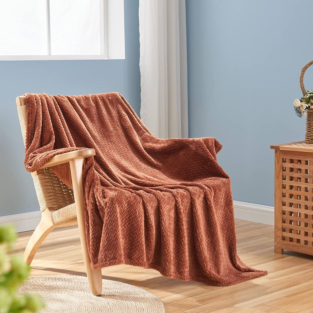 NEWCOSPLAY Super Soft Throw Blanket Coffee Premium Silky Flannel Fleece Leaves Pattern Lightweigh... | Amazon (US)