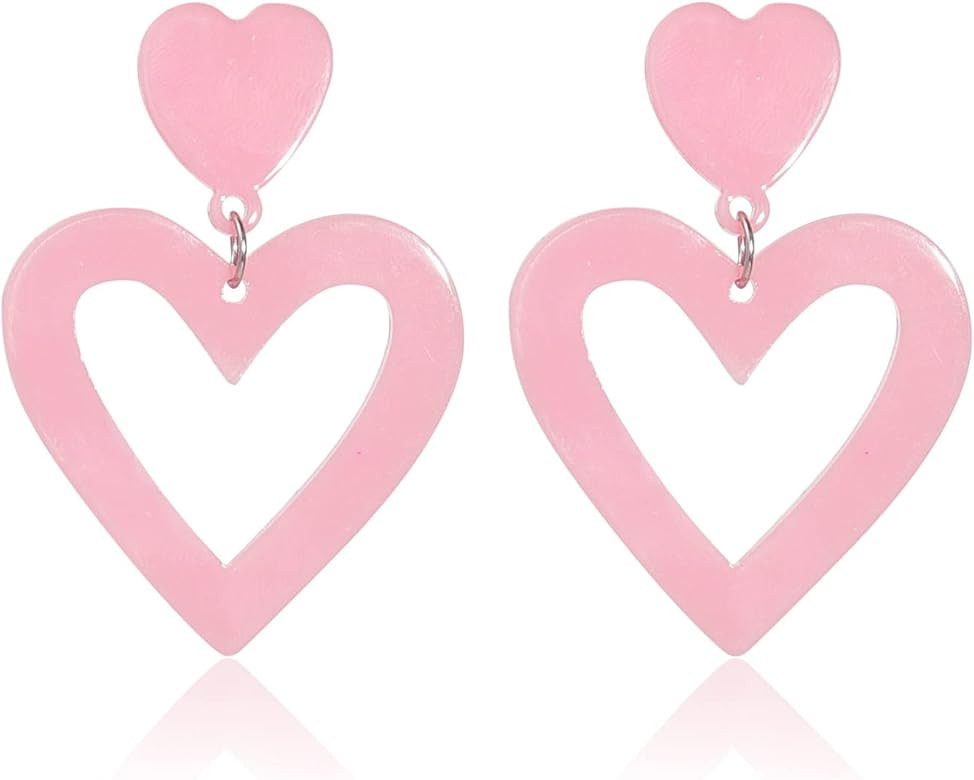 Double Heart Dangle Drop Earring Love Heart Dangle Earrings for Women Valentine's Day Mother's Da... | Amazon (US)