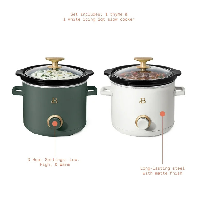Beautiful 2-Pack 2qt Slow Cooker, Thyme, White Icing by Drew Barrymore | Walmart (US)