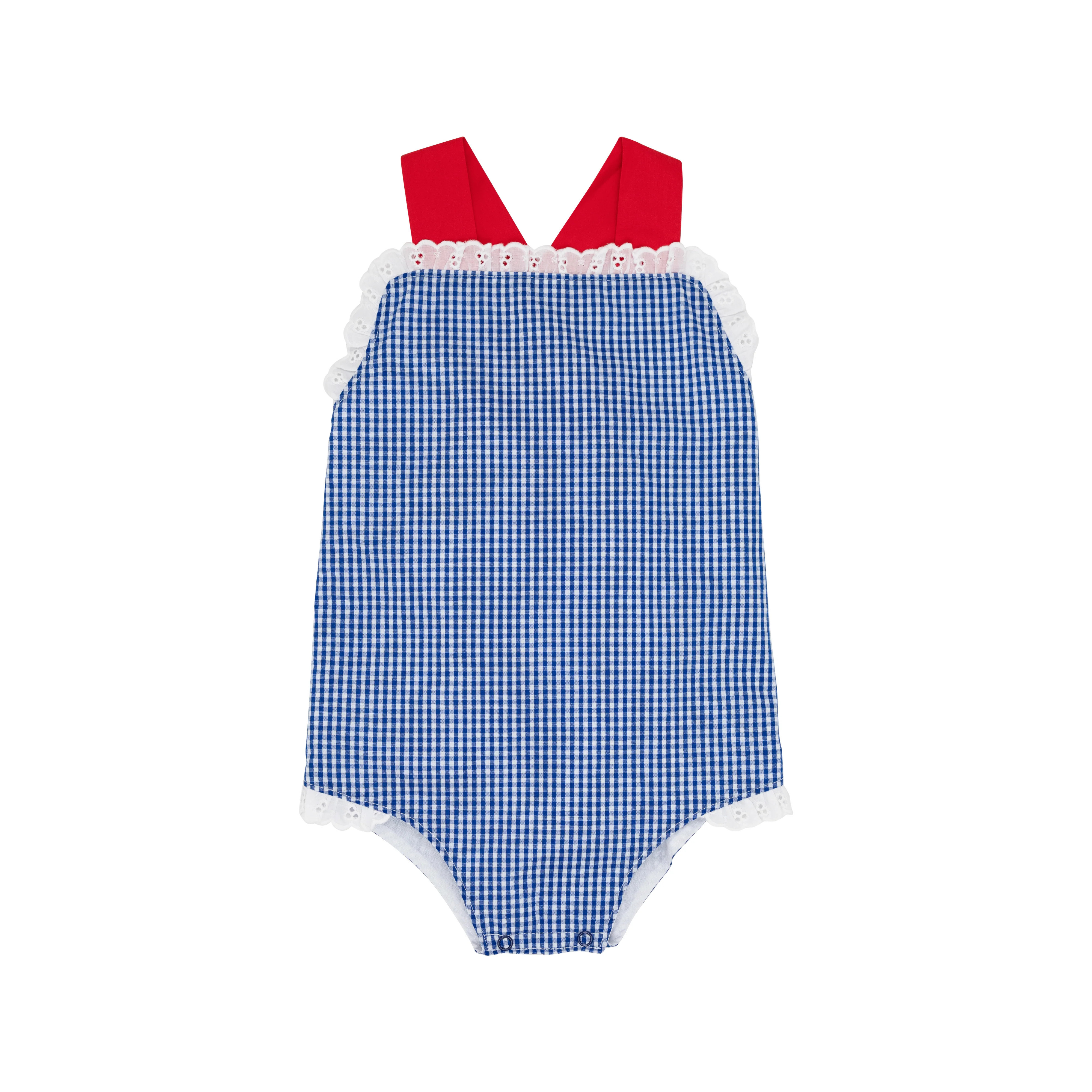 Sisi Sunsuit - Rockefeller Royal Mini Gingham with Richmond Red | The Beaufort Bonnet Company